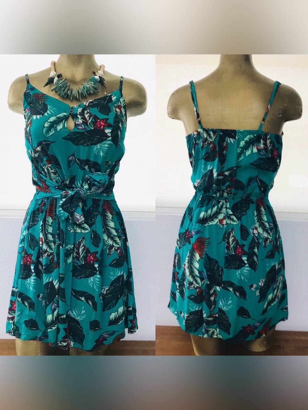Tropical PALM Leaf TIE Front MINI DRESS NWOT Small